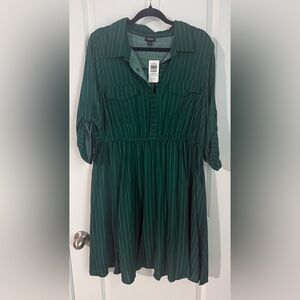 torrid Forest Green Pinstripe Midi Shirt Dress